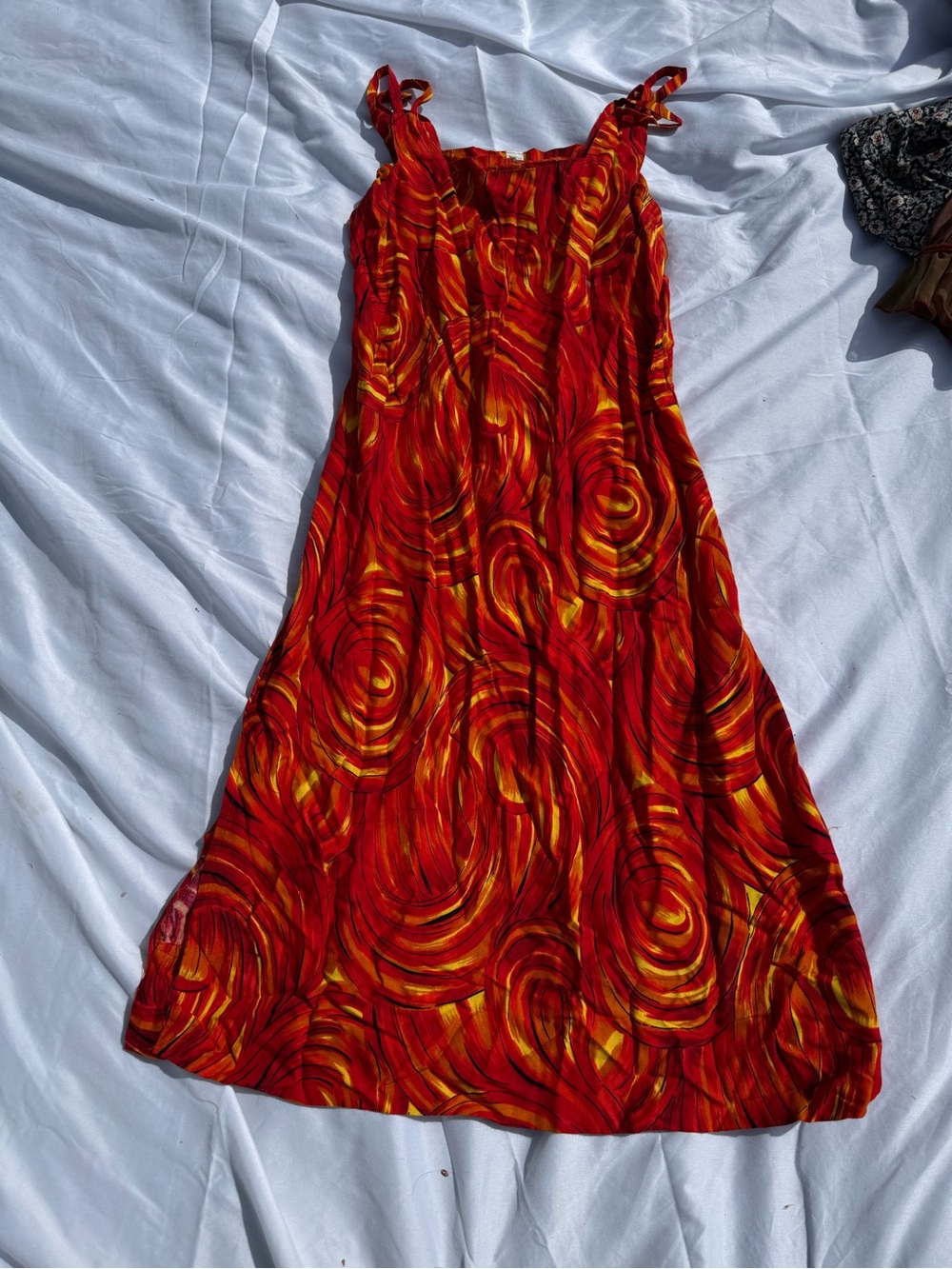 Red & Yellow Swirl Sleeveless Maxi Dress